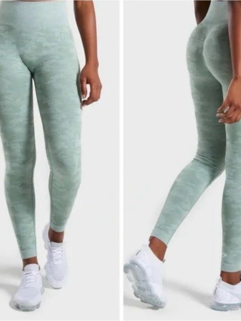 Gymshark Sage Green Seamless High-Waist Leggings with Subtle Camo